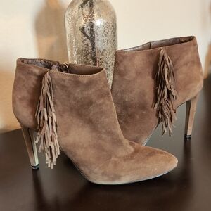 Ann Taylor Brown Heeled Boots with Fringe